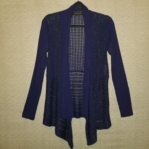 Jones New York Royal Blue Metallic Open Front Cardigan Sweater Womens Medium